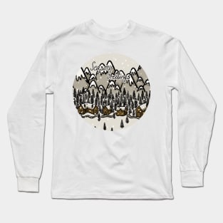 Cosy Winter Village in the Mountains Snowy Scene Digital Illustration Long Sleeve T-Shirt